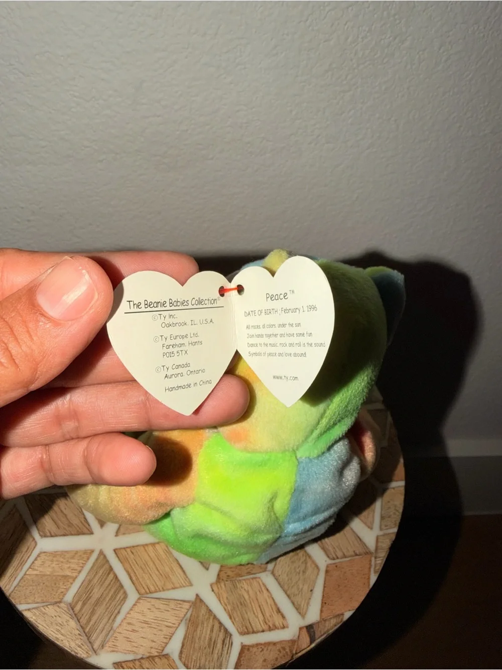 Ty Multicolor Tie-Dye Peace Bear Plush - Blue, Yellow, Green, Pink